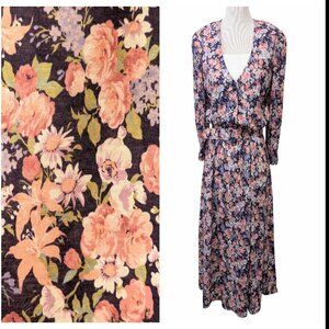 Vintage Womens Size 12 Floral Cottagecore Belted 3/4 Sleeve Knee Midi Dress